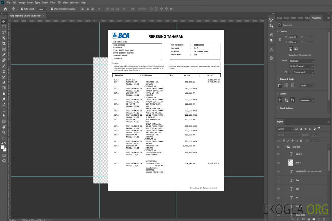 Modèle de relevé bancaire INDONÉSIE BCA, format Word et PDF, version 2 template Modèle de relevé bancaire INDONÉSIE BCA, format Word et PDF, version 2 template